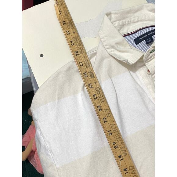 Tommy Hilfiger White and beige Short Sleeve Polo Shirt Size Large - Picture 3 of 12